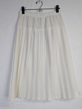 Vtg Pleated Midi Skirt Tennis White Preppy Retro Stretch School Girl Womens 12